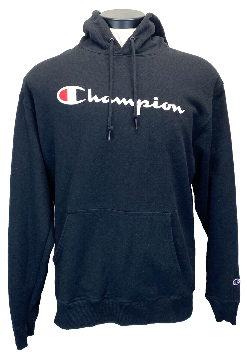 Champion Hoodie Men's Sweatshirt Script Sz L Large Black Pullover