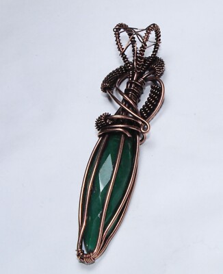 Green Emerald Faceted Gemstone Wire Warp Copper Jewelry Pendant S3''A9450