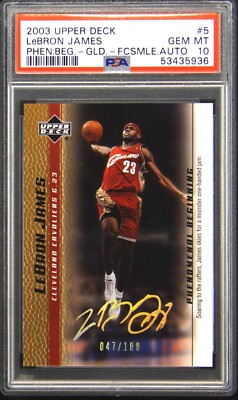 LEBRON JAMES 2003 UD PENEOMENAL BEGINNING #5 GOLD AUTO /100