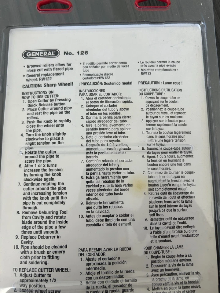 General Tools #126 Tubing/Pipe cutter 1/4" To 2-5/8"(6mm-67mm) - Image 4 of 4