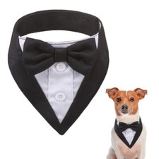 Dog Tuxedo Bandana, Formal Wedding Outfit with Bowtie, Dog X-Small 1 Black