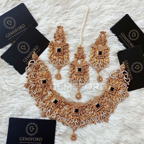 New Style Indian Pakistani Bridal Jewellery Necklace Choker Earrings Tikka Set - Picture 24 of 26