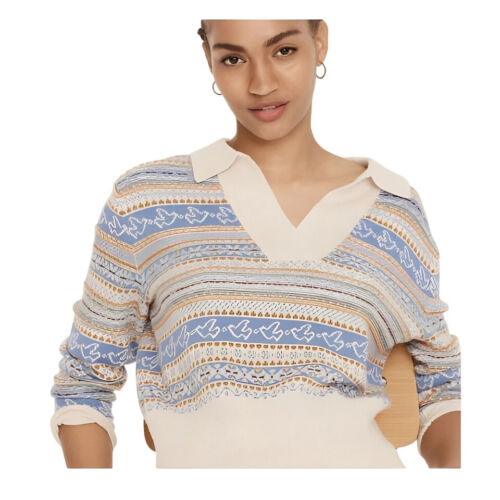 NWT J.Crew Small S Dove Fair Isle Print Wool Blend Johnny Collar Sweater BD416