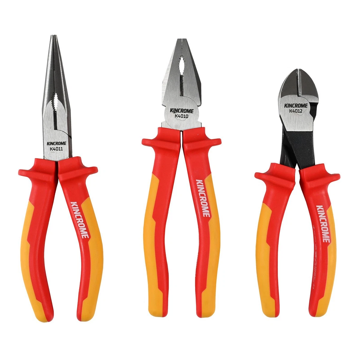 KINCROME 3 PCE VDE 1000V Insulated Plier Set Comfortable Grip CRV Heads K4009