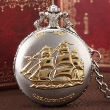 Golden Sailing Boat Design Quartz Pocket Watch Arabic Numerals Display Gifts
