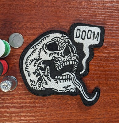 Doom Skull Patch Goth Punk Biker Death Horror Embroidered Iron On Patch 4x4''