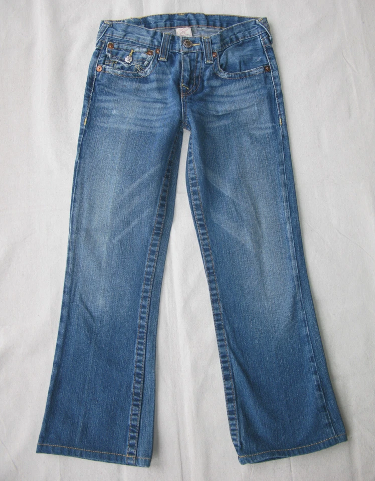 Pantalones de mezclilla True Religion Joey para niñas pequeñas talla 12 corte boot 100 % algodón desgastados Foto 3 de 4