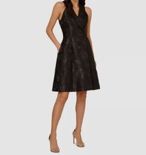 Adrianna Papell Women's Black Metallic Jacquard Tuxedo Dress Size 4