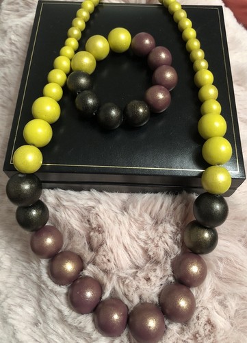 Ladies Wooden Beaded Necklace & Bracelet Citrus Green/Brown/Black BNWT Boxed π» - Picture 5 of 7