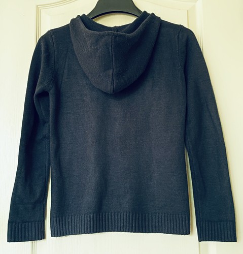 Girls Navy Full Zip Up Hooded Knitted Long Sleeve Cardigan/Jacket- Size M/L - Picture 3 of 3