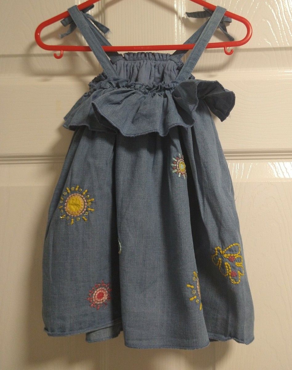 M&S Baby Girls, Blue Pinafore Dress with Embroidery, Age 6-9 M