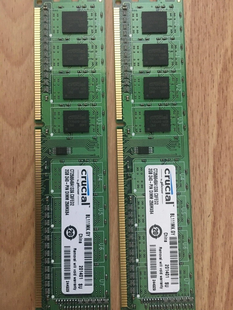 Crucial 4GB 2X2GB 240 PINN DIMM 256MX64 DDR3 RAM CT25664BA1339.C8FED2