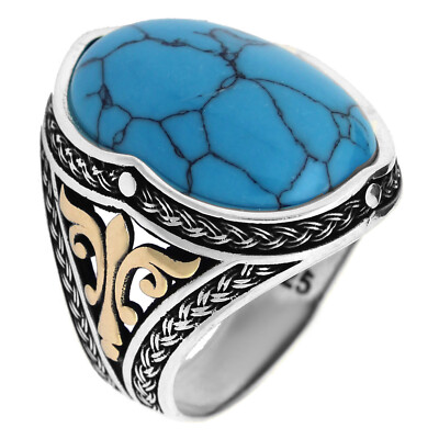 925 Sterling Silver Oval Turquoise Stone Men's Ring | eBay