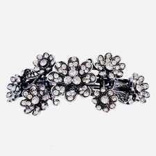 USA GLAM FLOWER VINTAGE BARRETTE Hair Clip Hairpin Rhinestone Crystal Silver 25
