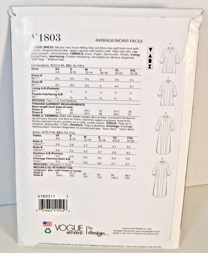 Vogue Patterns 1803 Bias Cut Dress w/ Pockets Misses' XS-Med (4-14) Uncut - Picture 2 of 3