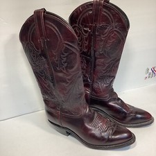 Rare VTG Tony Lama Western Cowboy Boots Hand Made Pattern Red Burgundy 6.5 M
