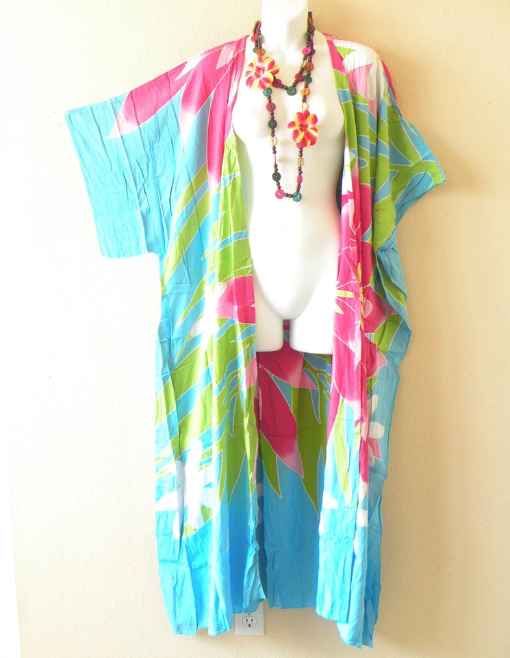 CG51 Batik Floral Pintado a Mano Plus Cárdigan Plumero Kimono Trinchera Maxi Cubrir