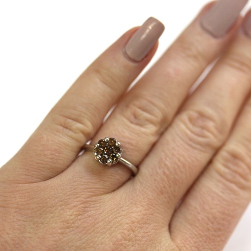0.7 ct Natural Brown Diamond Solid 14k White Gold Cluster Flower Engagement Ring - Picture 4 of 12