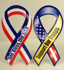 God Bless America & Support Our Troops 8" Ribbon Magnets - Car Fridge - New 
