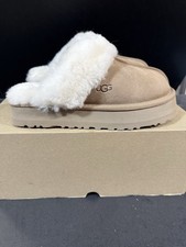 UGG Disquette Tan Suede Fur Platform Slippers Womens Size 7 NWOB