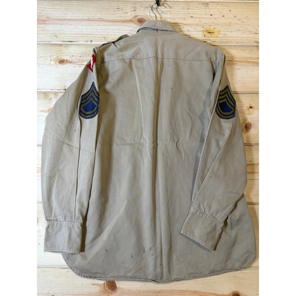 Vintage US Army Shirt Military Patches Utility Workwear Beige Cotton Mens Large - Image 3 of 4