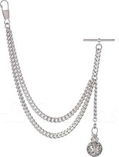 UK Handmade Silver Single Albert Pocket Watch Chain with Pendant