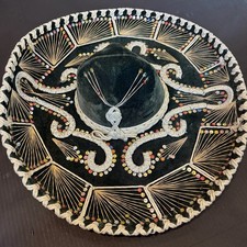 Vintage Mexican Mariachi Sombrero Green Velvet Sequin Hecho en Mexico