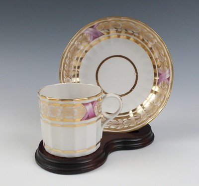 Early 19th Century Grainger Worcester Fluted Coffee Can Cup & Saucer Porcelain