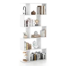 5-Tier Bookcase Geometric S-Shaped Style Bookshelf Room Divider Display Shelf