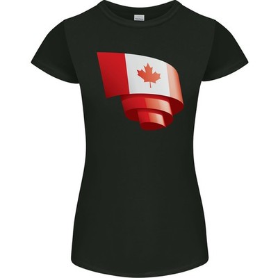 Gildan Damen Petite T-Shirt Mit Kragen Crew Neck Canada Flag Curl Für Freizeit