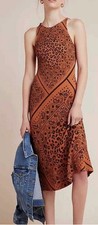 NEW Farm Rio Anthropologie Alyse Midi Dress Cheetah Orange Size S $148 [jb]