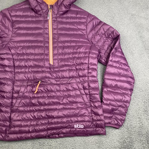 Stio Down Puffer Jacket Womens Medium Purple Hooded Pullover Pertex Quantum - Picture 3 of 10