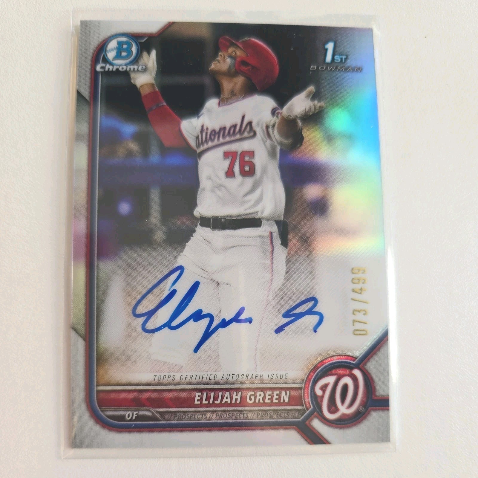 2022 Bowman Elijah Green 1st Chrome Refractor AUTO 073/499 Washington Nationals