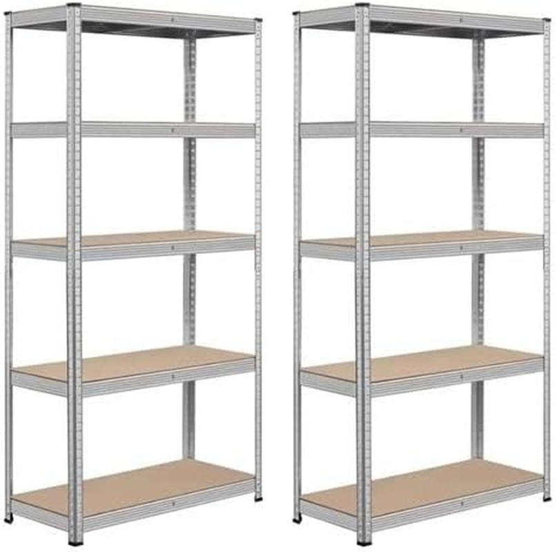 Set di 2 Scaffali in Metallo Zincato e MDF Per Carichi Pesanti Portata 875 kg Co