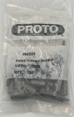Proto J60508 T10 Torx 1/4'' Hex Insert Bits Industrial Grade 25-Pack Set