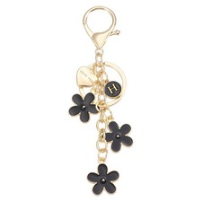 Initial Letter Keychain with Love You Heart Flower Keychain Alphabet H Black