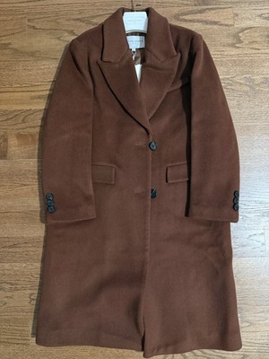 Petite Studio NYC Brenna Coat Brown Long Overcoat Button Front Pockets Lined S