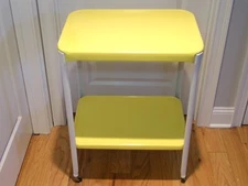 Vintage  1960's  Cosco Two Tiered Yellow/White  Metal Rolling Cart