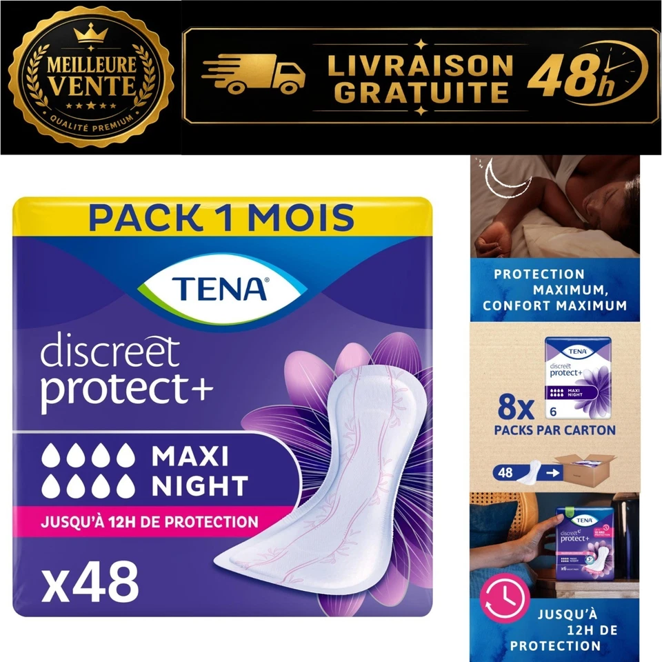 TENA Serviettes incontinence femme Maxi Night 48 protections nuit - Photo 1/4