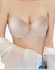 Push Up Strapless Bra 36B Lightly Lined Sexy V-Neck High Support Comfort Women**