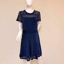 Michael Kors Navy Blue Crochet Mesh Fit and Flare Dress Size XL Short Sleeve