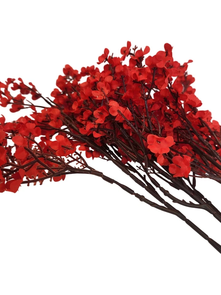 Flor de cerezo rojo artificial 5 tallos arreglo floral de seda para florero o hágalo usted mismo Cr Foto 3 de 4