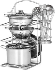 12Pcs Kids Pots and Pans Playset, Pretend Play Kitchen Set Toy Stainless Steel P