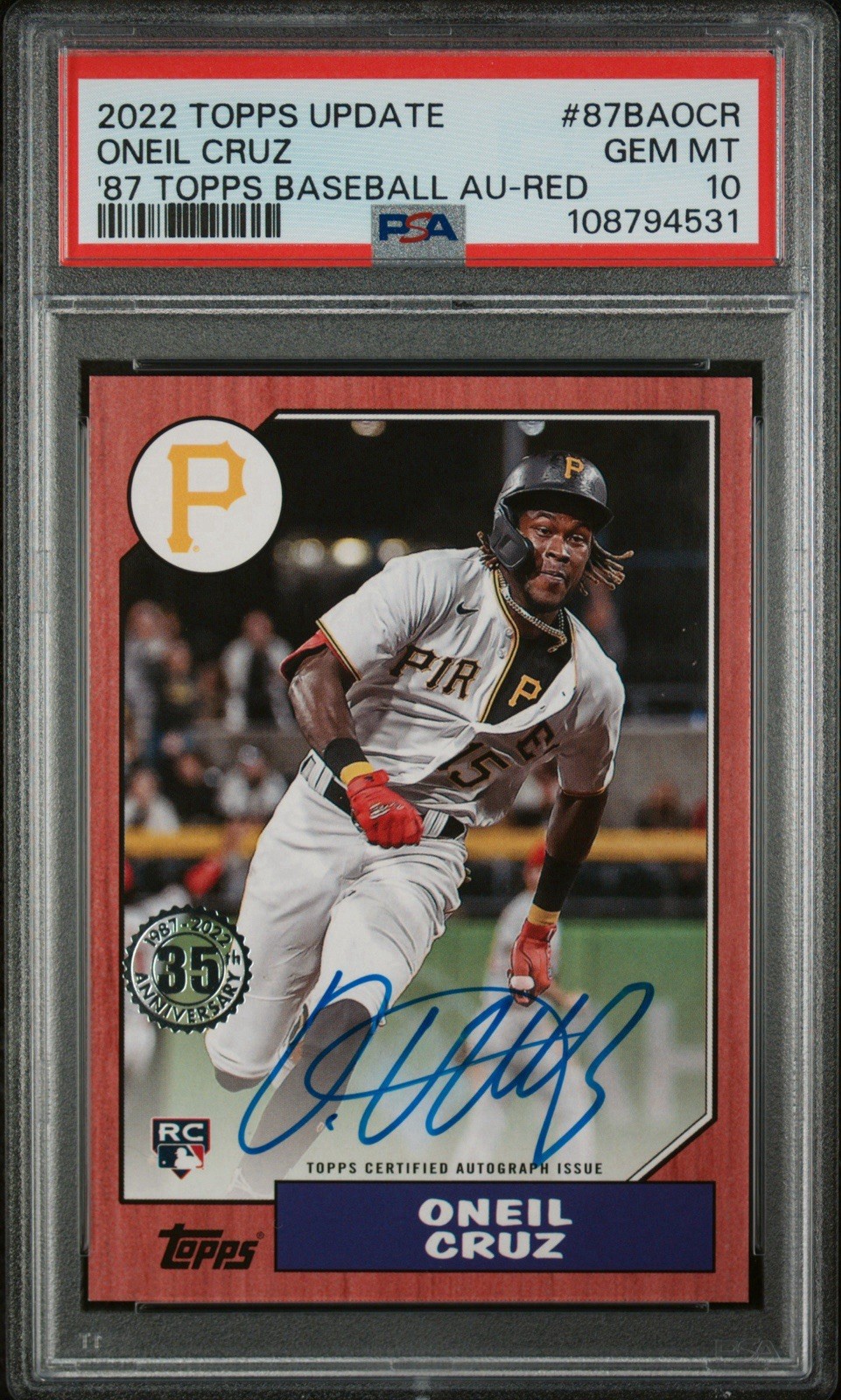 Oneil Cruz 2022 Topps Update AUTO RED /25 PSA 10 SSP RC Rookie Card Baseball🔥🔥