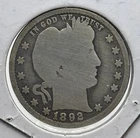1892 United States Liberty Head Barber Quarter 25 cents silver coin