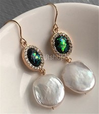 white 12-13mm cultured freshwater coin pearl earrings 14k filled gold