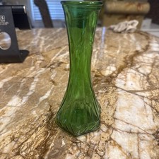 Hoosier Vintage 6" Emerald Green Glass Bud Vase 4063-C with Hexagon Base