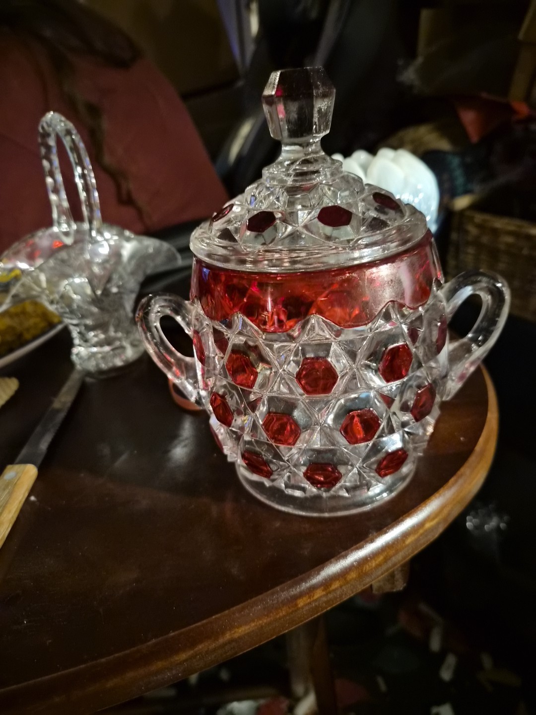 Antique EAPG Bryce Brothers Suger Bowl With Lid Ruby And Red Flashed Double...