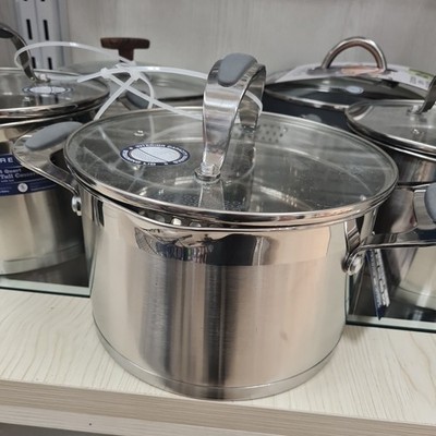 David Burke 4 Quart Tall Casserole Pot with Lid Pour Spout Straining Lid Silver