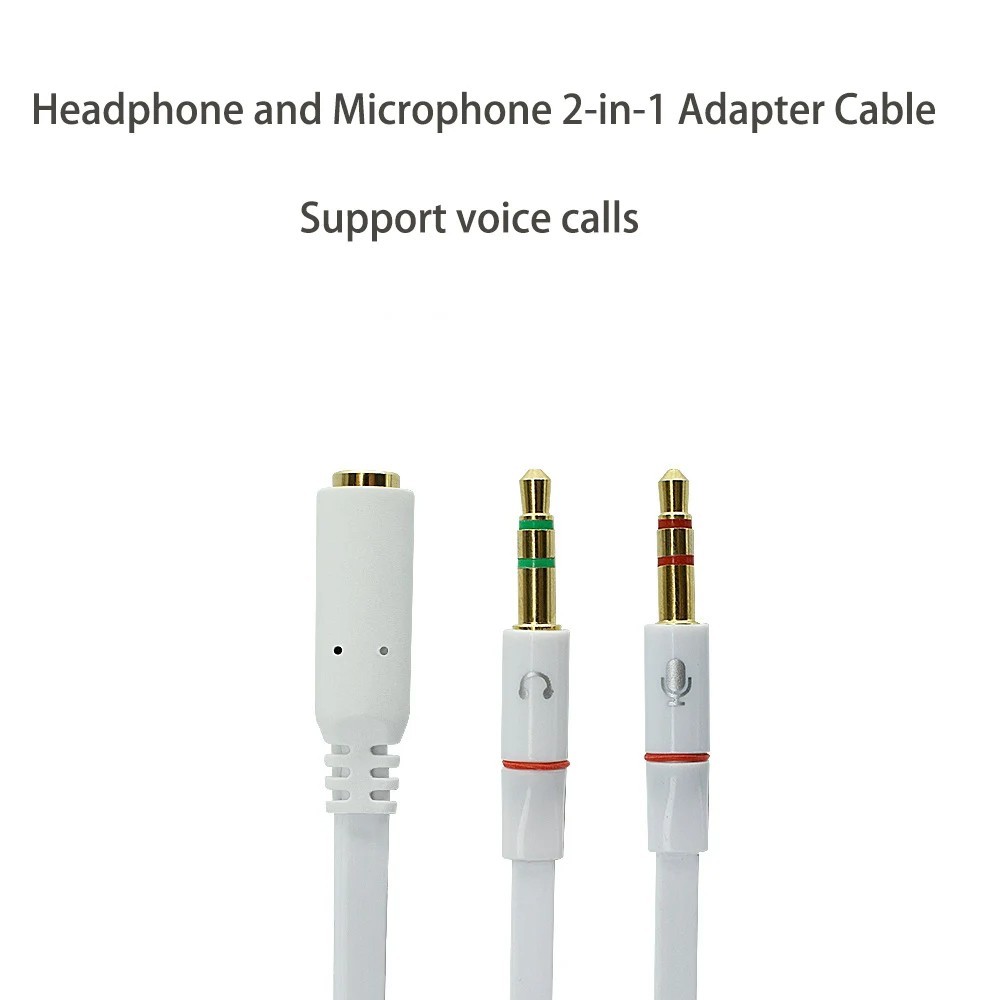 Headset Splitter 3.5mm Jack Dual Male Adapter Mic and Audio Headphone Gold
